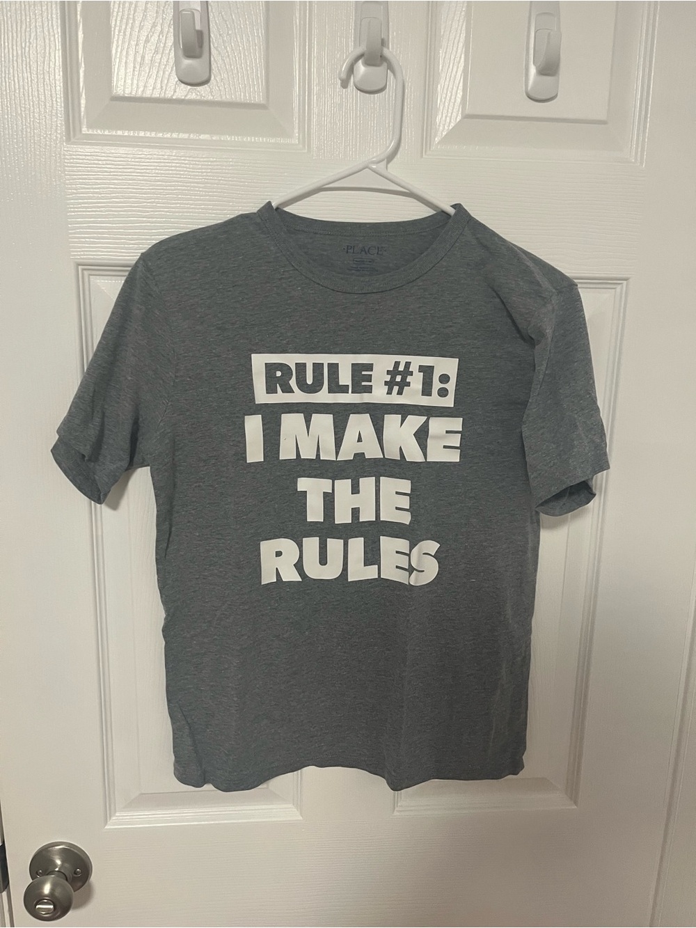 The Children's Place Gray Graphic Tee with Bold White 'Rule #1' Print Size XL 14
